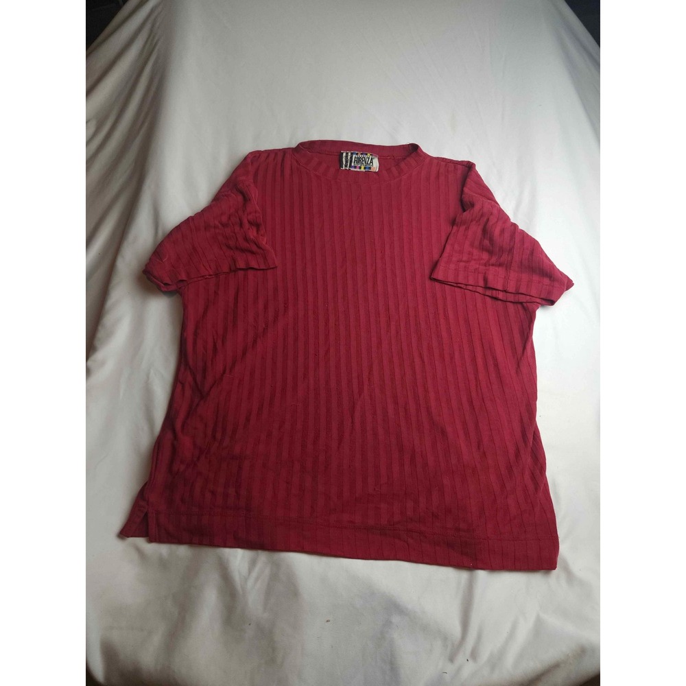 Authentico Forenza Red Ribbed Short Sleeve Top Crew Neck Vintage Style Womens M